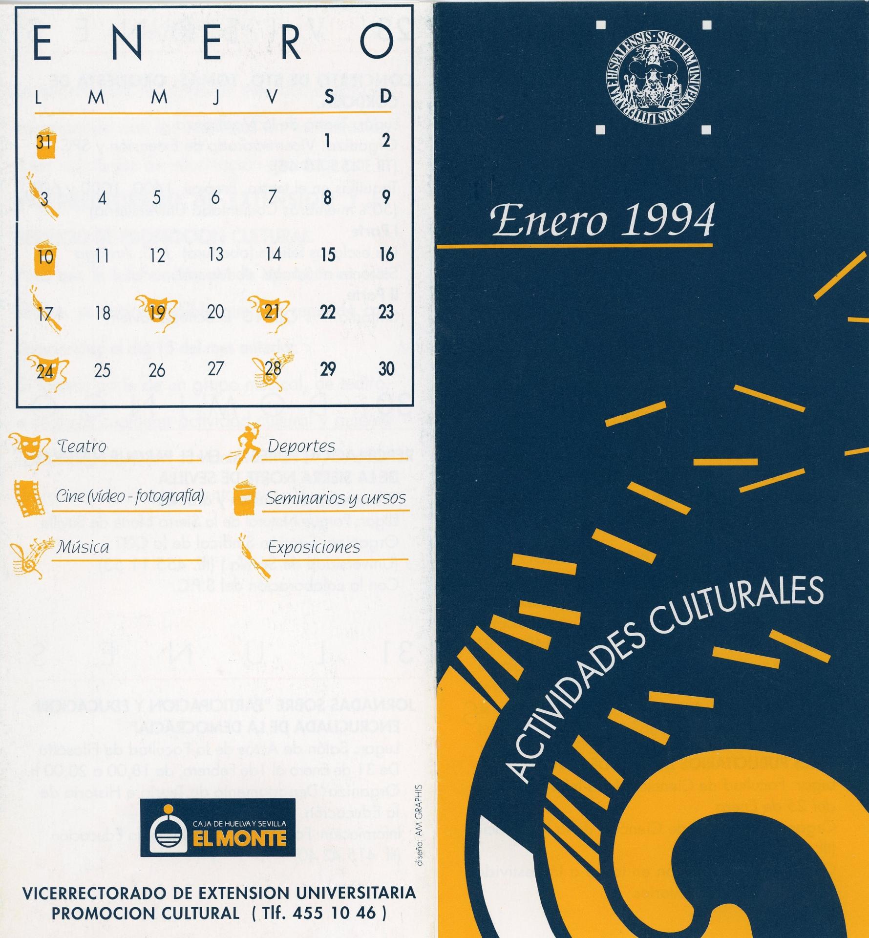 Folleto de Actividades Culturales. Universidad de Sevilla. Enero, 1994