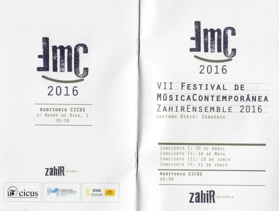Folleto con la programación del VII Festival de Música Contemporánea ZahirEnsemble